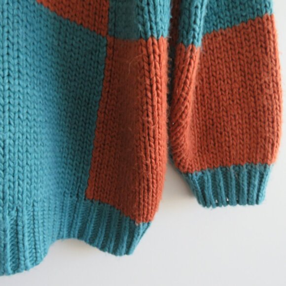 DRESSED IN LALA Rue Oversized Checkered Knit Sweater in Rust Blue - Size S/M - Picture 7 of 13